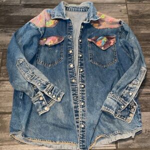 70s blue jean Pearl snap button Volkswagen bug shirt jacket